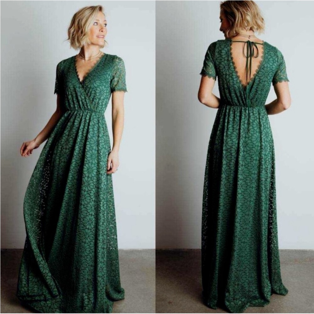 Baltic Born M Venice Lace Maxi Dress medium 0109 green short sleeve open back